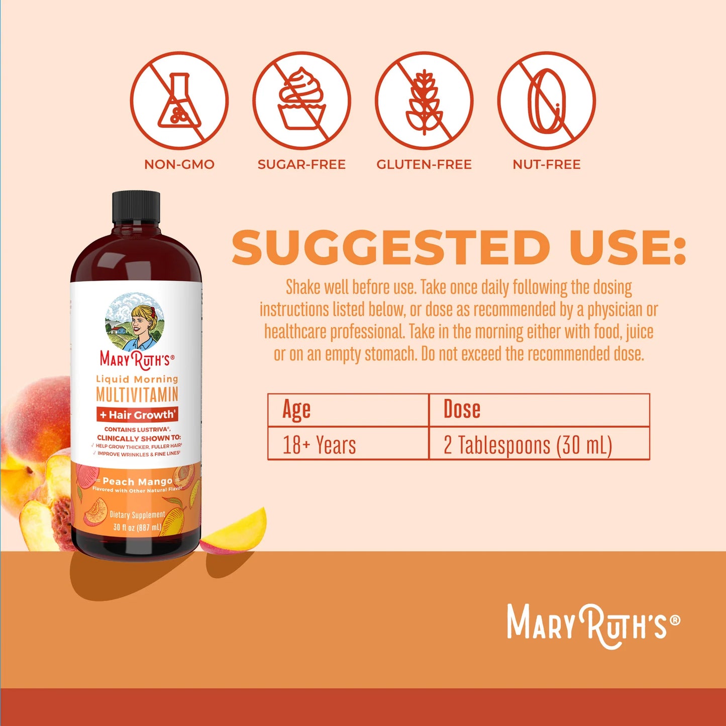 Mary Ruth's Multivitaminico Peach Mango, 450ml