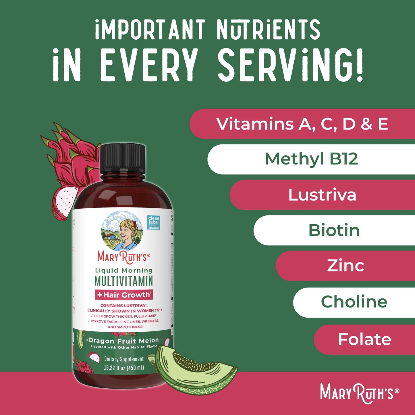 Mary Ruth's Multivitaminico Dragon Fruit Melon, 450ml