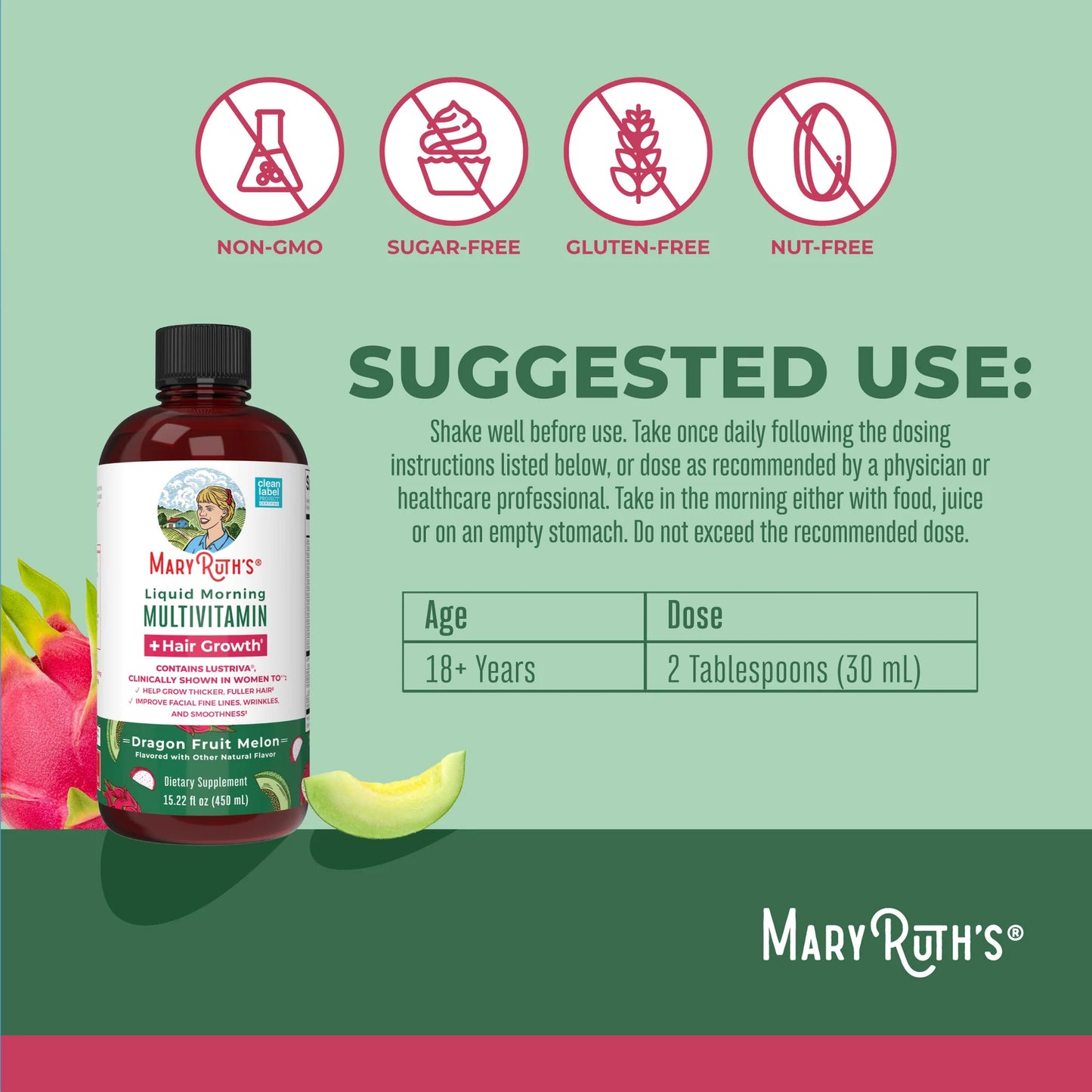 Mary Ruth's Multivitaminico Dragon Fruit Melon, 450ml